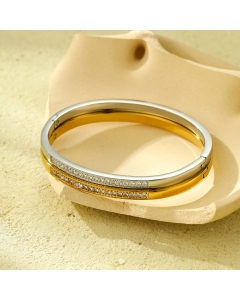 Wholesale Stainless Steel Bangles Diamond Inlaid Plated 18K Gold Bracelet
