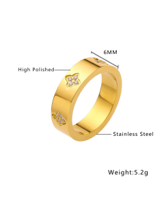 Wholesale Stainless Steel Ring Diamond Inlaid Love Ring -Gold Color-02-7