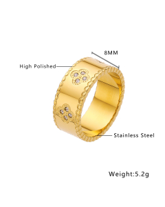 Wholesale Stainless Steel Ring Diamond Inlaid Love Ring -Gold Color-03-8