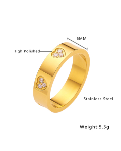 Wholesale Stainless Steel Ring Diamond Inlaid Love Ring -Gold Color-01-6