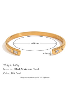 Gold Color Rectangular Star Round Diamond Zircon Stainless Steel Bracelet 