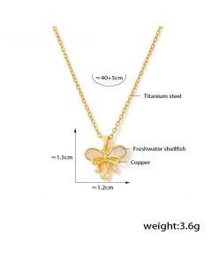 Sweet Double Bowknot Freshwater Shellfish Inlaid Pendant Stainless Steel Clavicle Chain Necklace