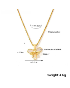 Fairy Style Double Bowknot Freshwater Shellfish Inlaid Pendant Stainless Steel Clavicle Chain Necklace