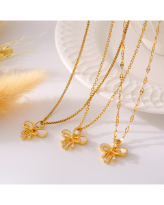 Wholesale Stainless Steel Clavicle Chain French Fairy Style Double Bowknot Freshwater Shellfish Inlaid Pendant Necklace