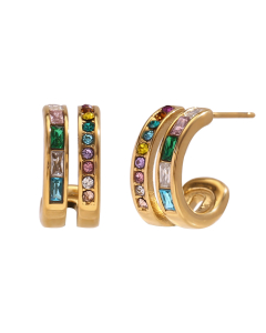 Light Luxury Temperament Plated 18K Gold Double C-shaped Zircon Inlaid Stainless Steel Earrings