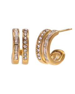 Temperament Plated 18K Gold Double C-shaped Zircon Inlaid Stainless Steel Earrings