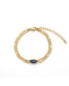 Blue Diamond-shaped Zircon Inlaid Stainless Steel Double Chain Bracelet