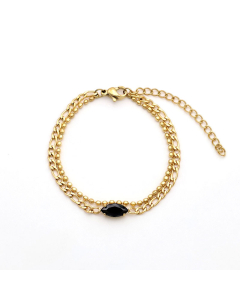 Black Diamond-shaped Zircon Inlaid Stainless Steel Double Chain Bracelet