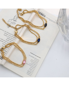Wholesale Stainless Steel Double Chain Fashion Minimalism Diamond-shaped Zircon Inlaid Bracelet