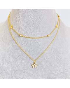 Stainless Steel Double Layer Necklace With Diamond Star CA7810106