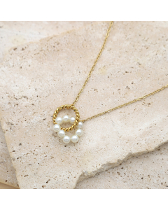 Wholesale Stainless Steel Necklace Fashion Minimalism 18K Gold-plated Double Ring Pearl Necklace