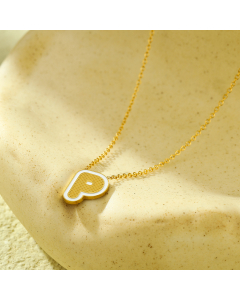 Wholesale Stainless Steel Necklace Dripping Oil Letter Pendant Necklace-P-White