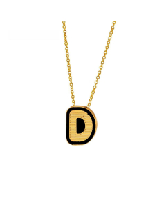 Wholesale Stainless Steel Necklace Dripping Oil Letter Pendant Necklace-D-Black
