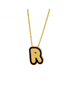 Wholesale Stainless Steel Necklace Dripping Oil Letter Pendant Necklace-R-Black