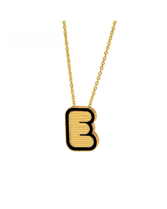 Wholesale Stainless Steel Necklace Dripping Oil Letter Pendant Necklace-E-Black