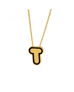 Wholesale Stainless Steel Necklace Dripping Oil Letter Pendant Necklace-T-Black