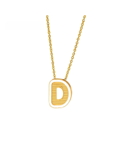 Wholesale Stainless Steel Necklace Dripping Oil Letter Pendant Necklace-D-White