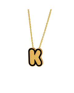 Wholesale Stainless Steel Necklace Dripping Oil Letter Pendant Necklace-K-Black