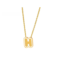 Wholesale Stainless Steel Necklace Dripping Oil Letter Pendant Necklace-H-White