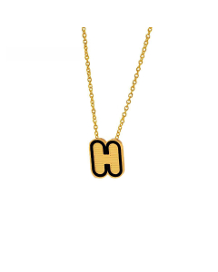 Wholesale Stainless Steel Necklace Dripping Oil Letter Pendant Necklace-H-Black