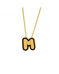 Wholesale Stainless Steel Necklace Dripping Oil Letter Pendant Necklace-M-Black