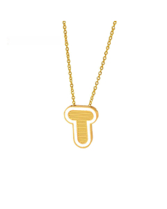 Wholesale Stainless Steel Necklace Dripping Oil Letter Pendant Necklace-T-White