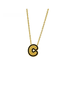 Wholesale Stainless Steel Necklace Dripping Oil Letter Pendant Necklace-C-Black