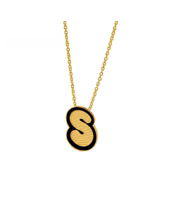 Wholesale Stainless Steel Necklace Dripping Oil Letter Pendant Necklace-S-Black