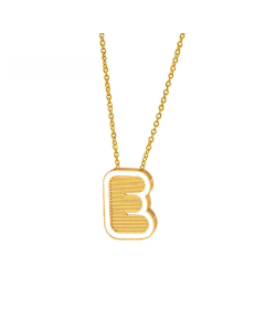 Wholesale Stainless Steel Necklace Dripping Oil Letter Pendant Necklace-E-White