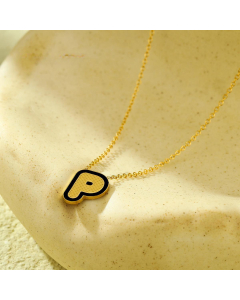 Wholesale Stainless Steel Necklace Dripping Oil Letter Pendant Necklace-P-Black
