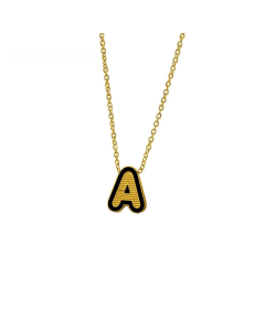 Wholesale Stainless Steel Necklace Dripping Oil Letter Pendant Necklace-A-Black
