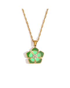 Wholesale Stainless Steel Fine Jewelry Colored Drop Oil Petal Necklace Earrings Ring Sets-Necklace-Green