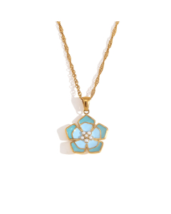 Wholesale Stainless Steel Fine Jewelry Colored Drop Oil Petal Necklace Earrings Ring Sets-Necklace-Blue