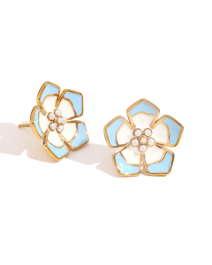 Wholesale Stainless Steel Fine Jewelry Colored Drop Oil Petal Necklace Earrings Ring Sets-Earrings-White