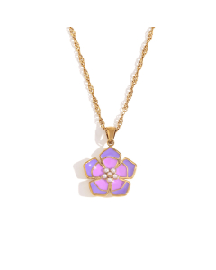 Wholesale Stainless Steel Fine Jewelry Colored Drop Oil Petal Necklace Earrings Ring Sets-Necklace-Purple