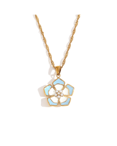 Wholesale Stainless Steel Fine Jewelry Colored Drop Oil Petal Necklace Earrings Ring Sets-Necklace-White