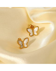 Fashion 18K Gold Natural White Shell Butterfly Shape Stainless Steel Stud