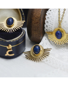 Fan-Shaped Titanium Steel Natural Oval Earrings Necklace