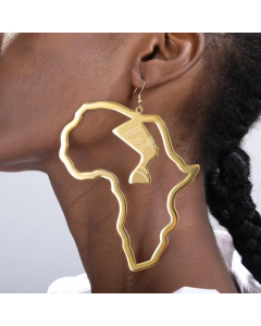 Golden Stainless Steel Egyptian Queen Portrait Earrings
