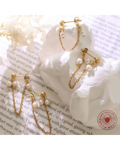 Fashion Long Freshwater Pearl Earrings Tassel Irregular Titanium Steel Earrings