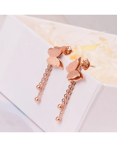 Colorza Jewelry Wholesale Frosted Butterfly Double Tassel Titanium Steel Earrings