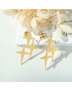 Ins Light Luxury Niche Temperament Exaggerated Cross Star Titanium Steel Plated 18K Gold Earrings