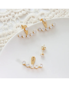French Ins Style Jewelry Three-Hole Zircon Earrings Adjustable Titanium Steel 18K Gold Earrings