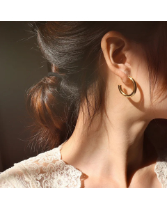 French Style Ins Jewelry Simple Size Geometric Hollow Round Ring Earrings Titanium Steel Earrings
