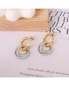 French Style Ins Jewelry C-Shaped Double Ring Detachable Geometric Earrings Titanium Steel 18K Earrings