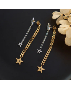 New Chain Five-Pointed Star Hollow Personality Design Titanium Steel Plated 18K Gold Earrings