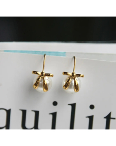 Wholesale Bowknot Ribbon Ear Hook Titanium Steel 18K Gold Plated Earrings