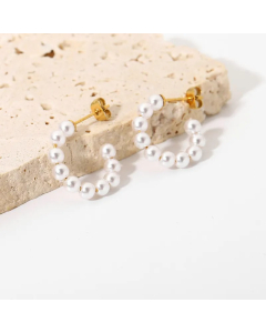 18K Gold-Plated Stainless Steel Pearl C-Shaped Earrings Wholesale Colorza