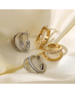 Simple Gold-Plated Double Layer Cross Stainless Steel Ear Stud Wholesale Colorza