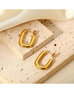 Simple Solid Color U-Shaped Square Titanium Steel Plated 18K Gold Earrings